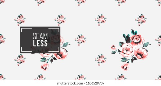 Floral pattern. Tender pink flowers bouquet vector seamless pattern in watercolor style. Blooming seamless background with flowers.