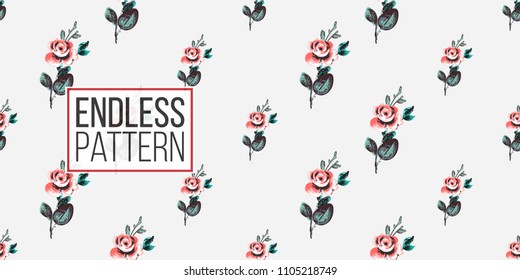 Floral pattern. Tender rose flower vector seamless pattern in watercolor style. Blooming seamless background with flowers.