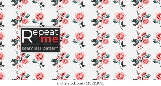 Floral pattern. Tender roses brunch and beautiful bouquet vector seamless pattern in watercolor style. Blooming seamless background with flowers.