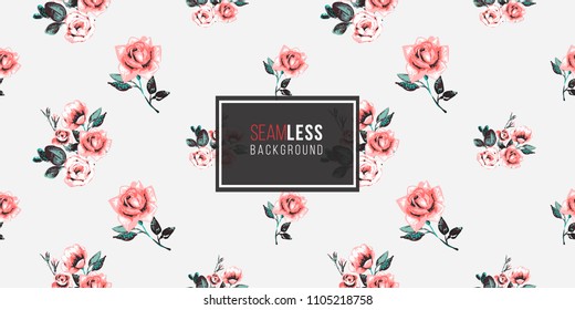 Floral pattern. Tender roses brunch and beautiful bouquet vector seamless pattern in watercolor style. Blooming seamless background with flowers.