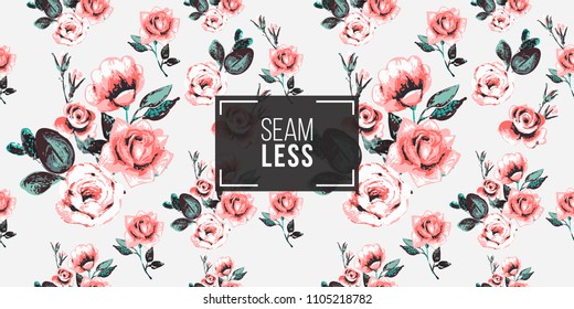 Floral pattern. Tender roses brunch and beautiful bouquet vector seamless pattern in watercolor style. Blooming seamless background with flowers.