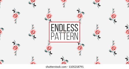 Floral pattern. Tender roses brunch vector seamless pattern in watercolor style. Blooming seamless background with flowers.
