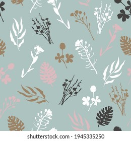 Patrón floral para el diseño textil y de papel. Ilustración vectorial. Plantas, naturaleza, natural, natural, respetuoso con el medio ambiente, vida silvestre, tropical, sin costuras. Elegante, simple adorno. Hierba, hierba de campo.
