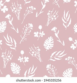 Floral pattern for textile and paper design. Vector illustration. Plants, nature, natural, natural, eco-friendly, wildlife, tropical, seamless. Elegant, simple ornament. Herb, field grass.