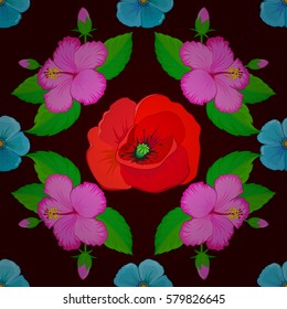 Floral pattern for textile print, bed linen, jacket, package design, fabric and fashion concepts. Abstract vector seamless floral design. Varicolored seamless pattern on a brown background.