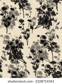 Floral pattern texture seamless background. Flowers patterns. Seamless floral backdrop. Seamless monochrome pattern. Black flowers.