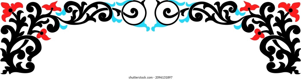 floral pattern. traditional pattern. can be used as frame. it is dominated by color black with red flowers at the corner