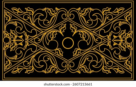 Floral Pattern. Traditional Pattern with dark background. Black Background