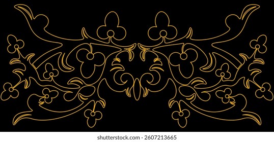 Floral Pattern. Traditional Pattern with dark background. Black Background