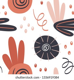 Floral pattern with tropic flowers, leaves and hand drawing elements on the white background.Trendy hand drawn texture for paper, wallpaper, cover, fabric, Interior decor 