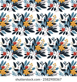 floral pattern with tropical leaves and flowers