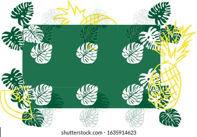 Floral pattern, tropical leaves with pineapples and place for text.Green and yellow colors stock vector. wrapping paper design with hand drawn pomegranate and tropical leaves
