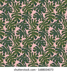 floral pattern tropical monstera leaf vector design on the pink background.