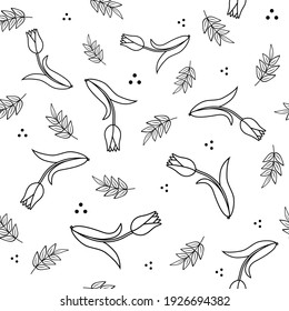 Floral pattern of tulips is made with a contour