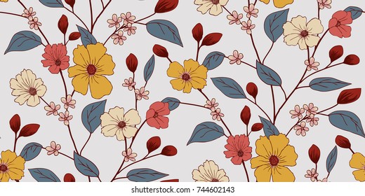 Colorful Seamless Pattern Vector Meadow Flowers Stock Vector (Royalty ...