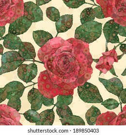 Floral pattern. Vector abstract seamless background. Red roses