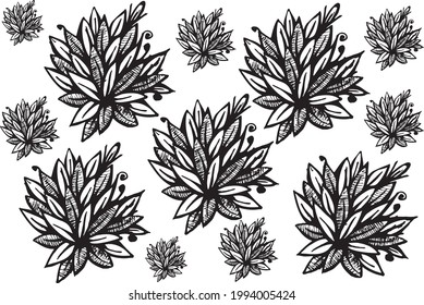 floral pattern vector black retro hand drawing