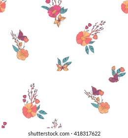 Floral Pattern Vector Decoration. Seamless Print Design. Wildflower Sketchy Background. 