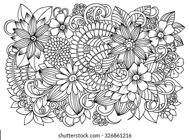 Floral Pattern Vector Doodle Flowers Black Stock Vector (Royalty Free ...