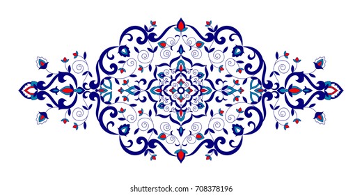 Floral pattern vector element. Turkish spa ornament with flowers motifs. Iznik symbol for royal wedding invitation, indian save the date card, yoga wallpaper, victorian tag or moroccan beauty salon.