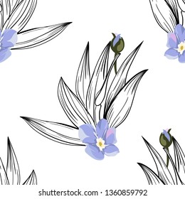 Floral pattern vector graphics. Streliziya flowers illustration