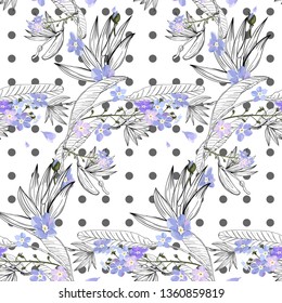 Floral pattern vector graphics. Streliziya flowers illustration