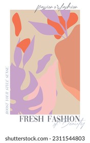 Floral Pattern. Floral vector illustration card template design with slogan, floral colorful line art ink drawing. Textile graphic design.