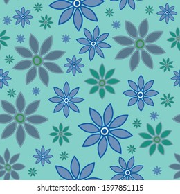 Floral pattern, vector illustration in green colors.