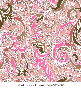 Floral pattern vector leaves seamless print. Allover curves leafs background. Colorful hand drawn illustration graphic.