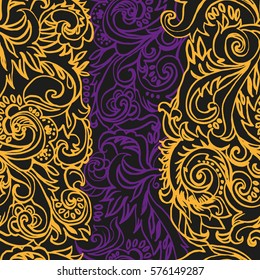 Floral pattern vector leaves seamless print. Allover curves leafs background. Colorful hand drawn illustration graphic.