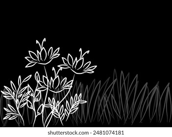 Floral pattern vector, line art illustration