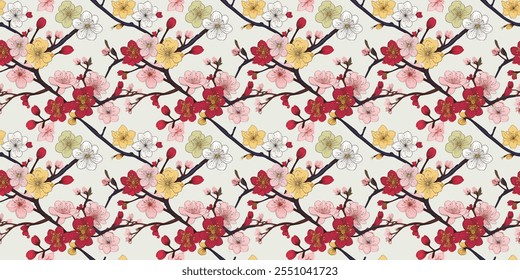 Floral  Pattern Vector Repeat Featuring Textile Design, Pink, and Cream in Abstract Form, Ideal for Wallpaper and Wrapping.
