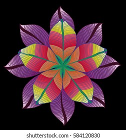 Floral pattern. Vector round drawing with degrade leaves. Foliage. Autumn collection.