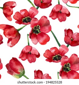 Floral pattern. Vector seamless background. Red tulips 