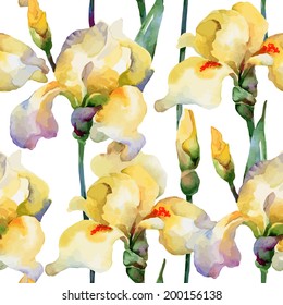 Floral pattern. Vector seamless background. Yellow irises