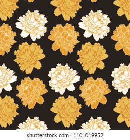 Floral pattern vector. Yellow and black background vector. Wrapping paper, template, backdrop, textile.