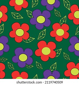 Vectores de patrones florales con grandes mareas y hojas verdes sobre un fondo verde 