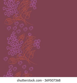 Floral pattern, vertical, doodles, branches, leaves,flowers, seamless . Hand drawn.