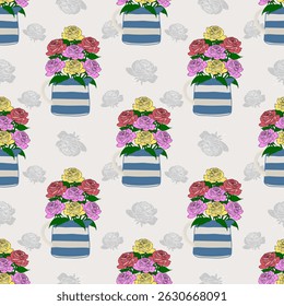 Padrão floral com flores vibrantes, fundo branco