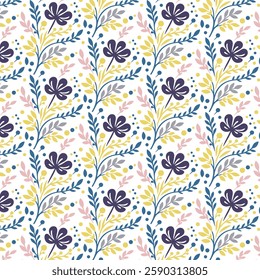 floral pattern with vintage botanical elements and seamless ornamental designs for textile and fashion applications
