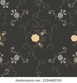 Floral pattern. Vintage Damask pattern in white and black colors. Victorian texture,minimalistic style background.Abstract chalkboard design,perfect for fabric,wallpaper, wrought iron door,window patt