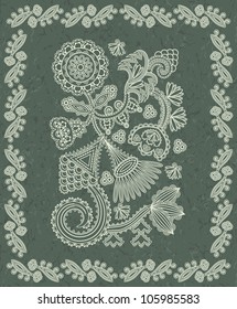 Floral pattern in a vintage frame on grunge background