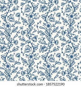 Patrón floral. Vintage Fondo de Seamless con Flor de amapola estilizada. Esbozar las hermosas flores y hojas. Ilustración del vector