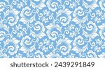 Floral pattern. Vintage wallpaper in the Baroque style. Seamless vector background. White and blue ornament for fabric, wallpaper, packaging. Ornate Damask flower ornament