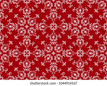 Floral pattern. Vintage wallpaper in the Baroque style. Seamless vector background. White and red ornament for fabric, wallpaper, packaging. Ornate Damask flower ornament