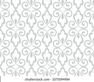 Floral pattern. Vintage wallpaper in the Baroque style. Seamless vector background. White and grey ornament for fabric, wallpaper, packaging. Ornate Damask flower ornament.