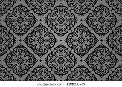 Floral pattern. Vintage wallpaper in the Baroque style. Seamless vector background. Black ornament for fabric, wallpaper, packaging. Ornate Damask flower ornament