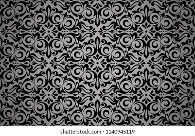 Floral pattern. Vintage wallpaper in the Baroque style. Seamless vector background. Bkack ornament for fabric, wallpaper, packaging. Ornate Damask flower ornament