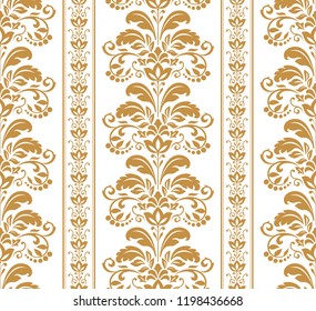 Floral pattern. Vintage wallpaper in the Baroque style. Seamless vector background. White and gold ornament for fabric, wallpaper, packaging. Ornate Damask flower ornament