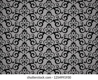 Floral pattern. Vintage wallpaper in the Baroque style. Seamless vector background. Black and grey ornament for fabric, wallpaper, packaging. Ornate Damask flower ornament